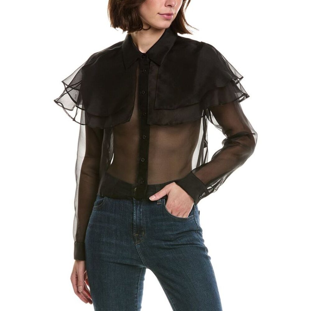 Frame Denim Womens Frame The Organza Cape Silk Top, Black